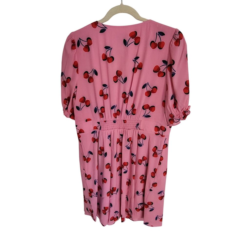 Kate Spade Cherry Toss Puff Sleeve Mini Dress Pink Red V Neck Buttons Small 6 - Picture 4 of 11